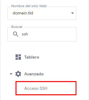 La opci&oacute;n Acceder a SSH en hPanel