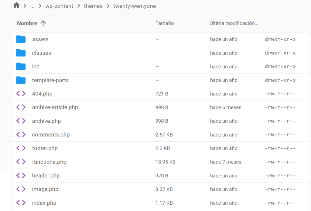 Interfaz para editar un tema de WP
