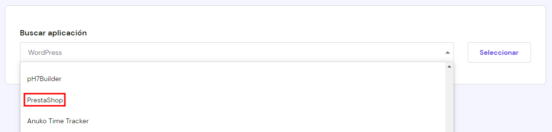 Secci&oacute;n Buscar aplicaci&oacute;n de hPanel
