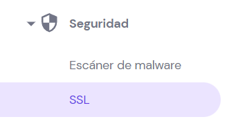 Sección Seguridad de hPanel