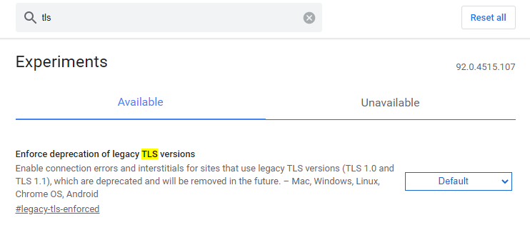 Ventana chrome://flags de Google Chrome