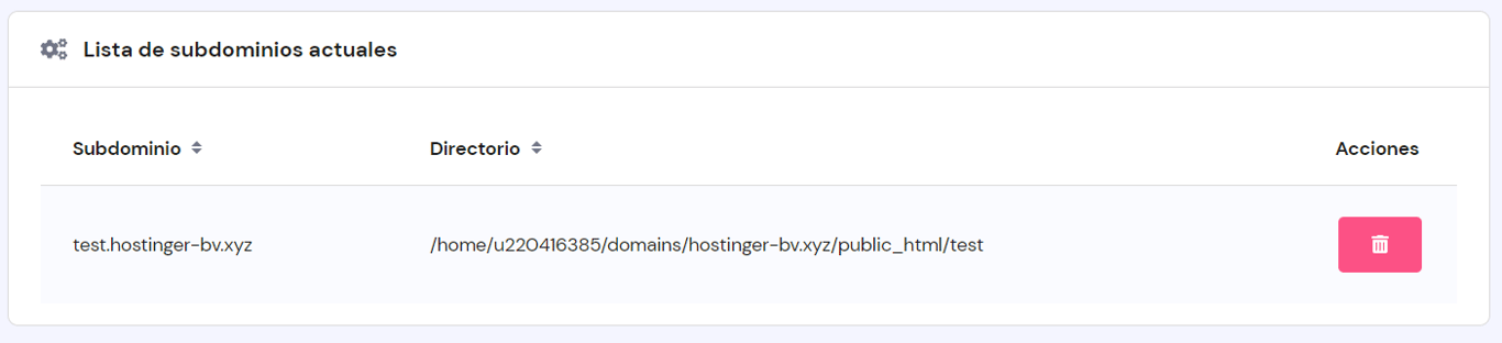 Lista de subdominios actuales