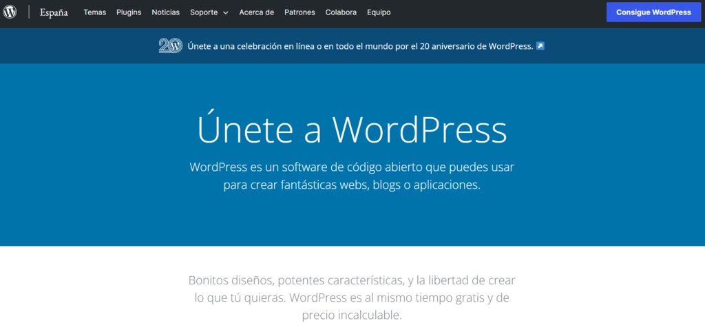 P&aacute;gina de inicio de WordPress.org
