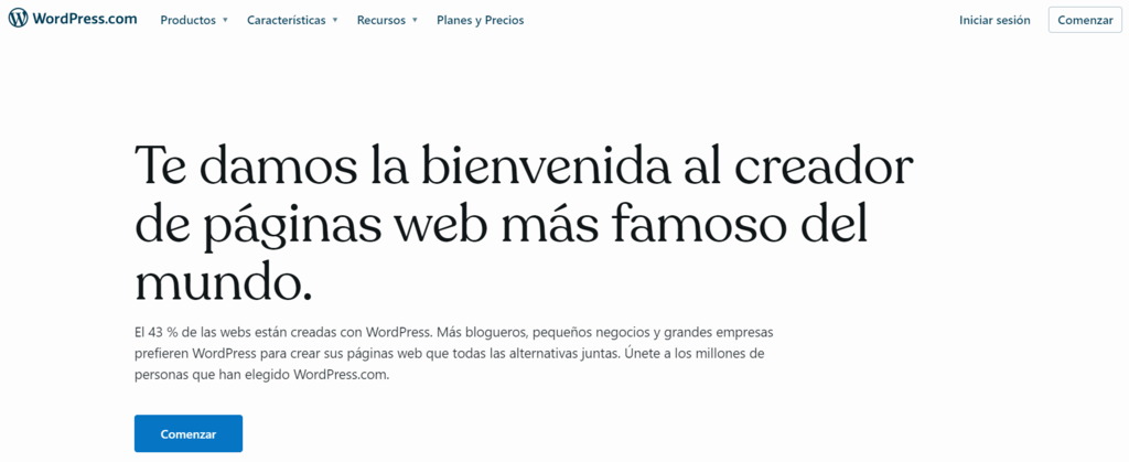 Página de inicio de WordPress.com