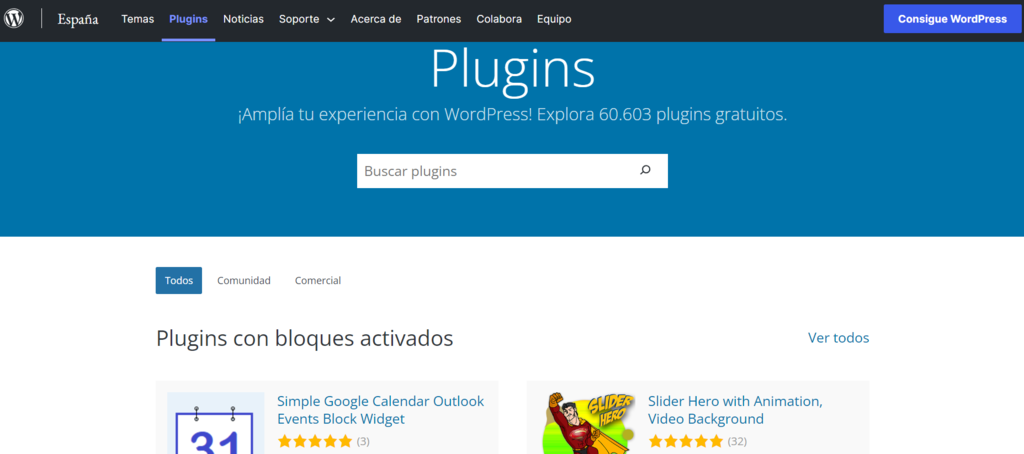 Directorio de plugins de WordPress.