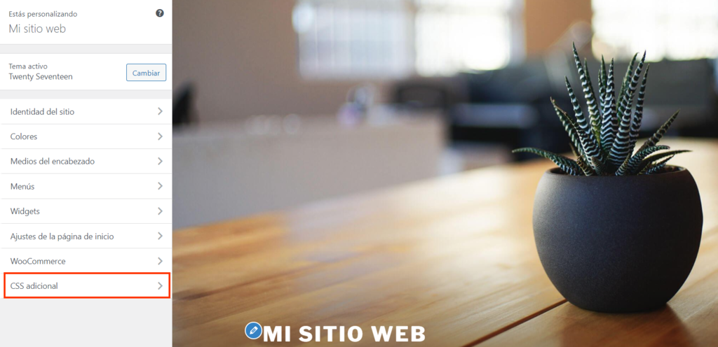 Sección de CSS adicional en el editor de temas de WordPress