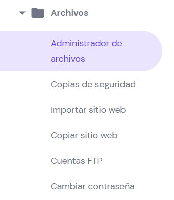 Secci&oacute;n de archivos de hPanel