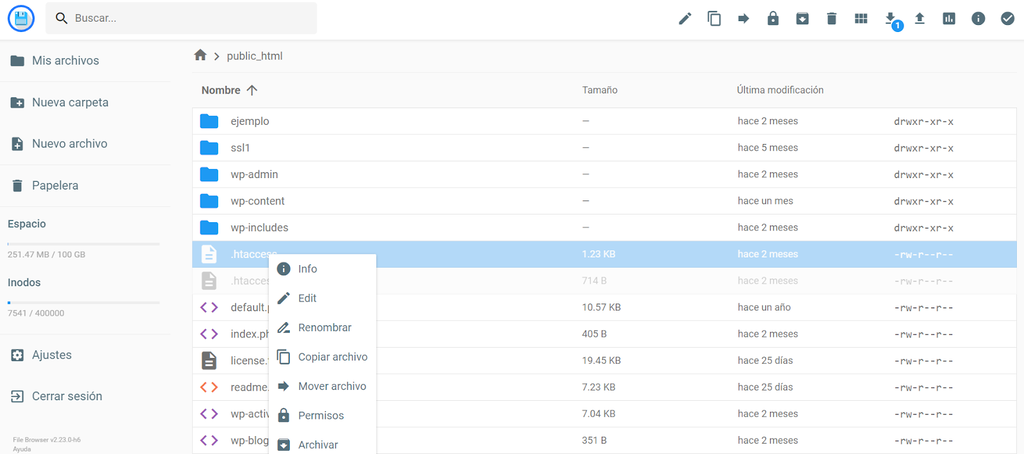 Opci&oacute;n Editar del Administrador de hPanel