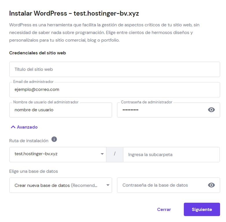 Instalar WordPress en un subdominio en hPanel