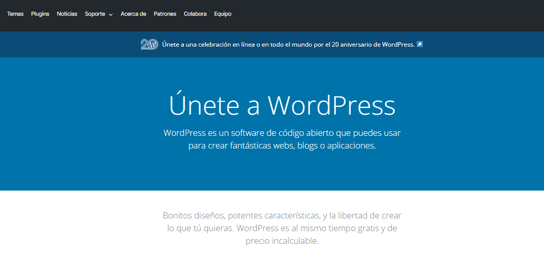 P&aacute;gina de inicio de WordPress.org