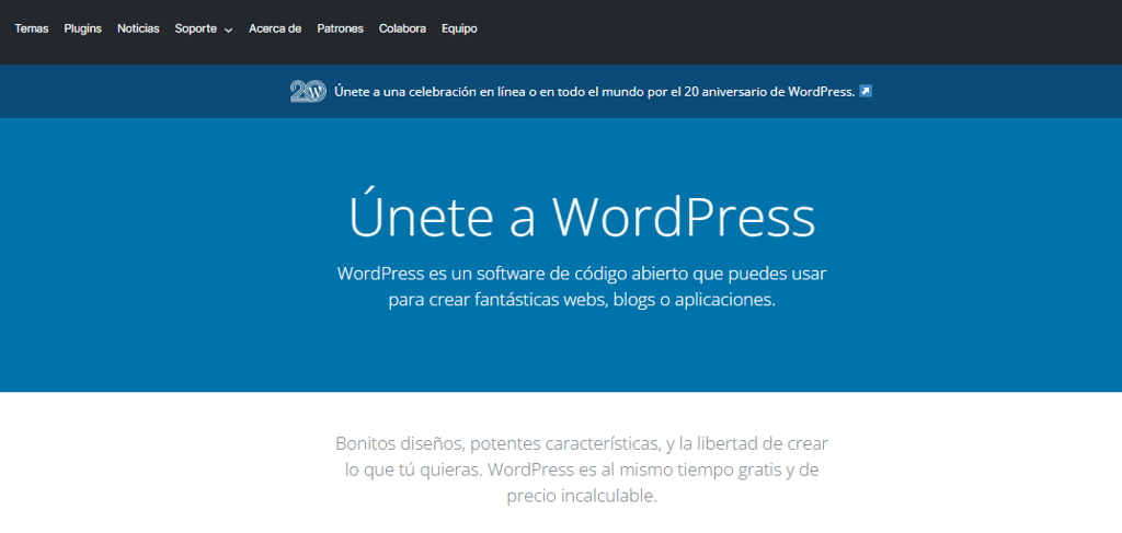Página de inicio de WordPress.org