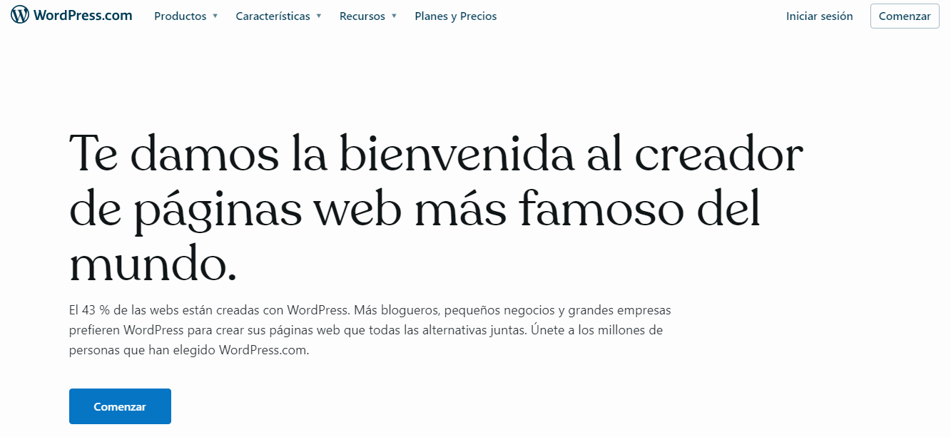 P&aacute;gina de inicio de WordPress.com

