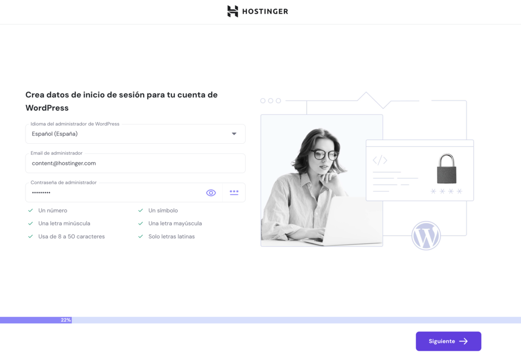 Crear cuenta de inicio de sesi&oacute;n de WP en hPanel