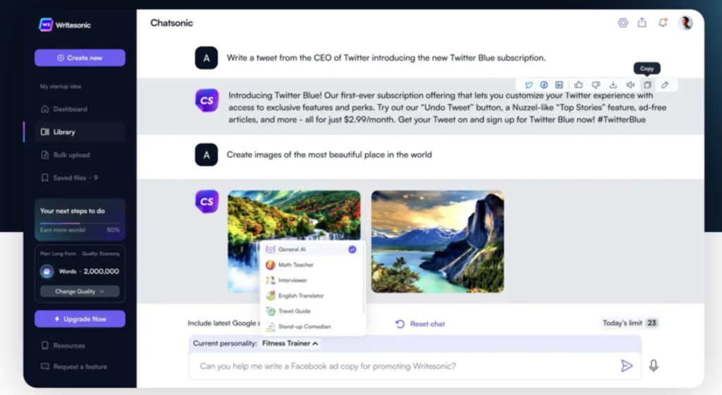 Ejemplo del chatbot de inteligencia artificial Chatsonic