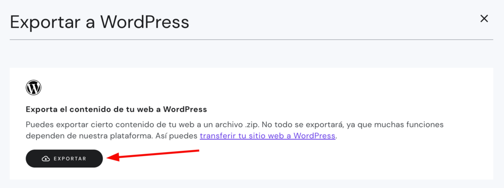 Opci&oacute;n para exportat sitios web a WordPress