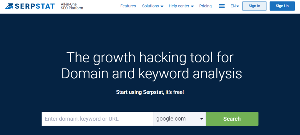 P&aacute;gina de inicio de Serpstat