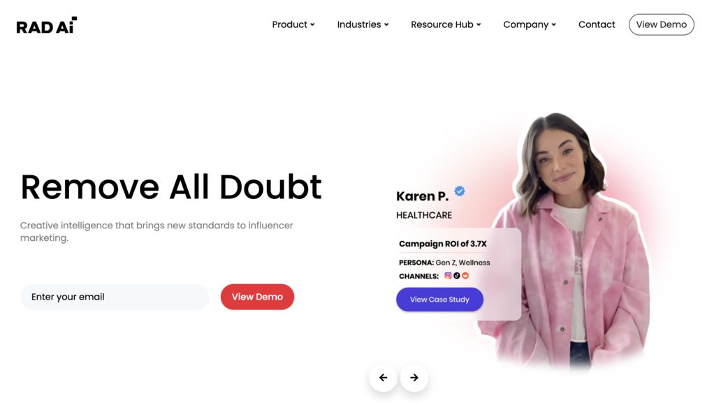 Página de inicio de la herramienta de inteligencia artificial Rad IA