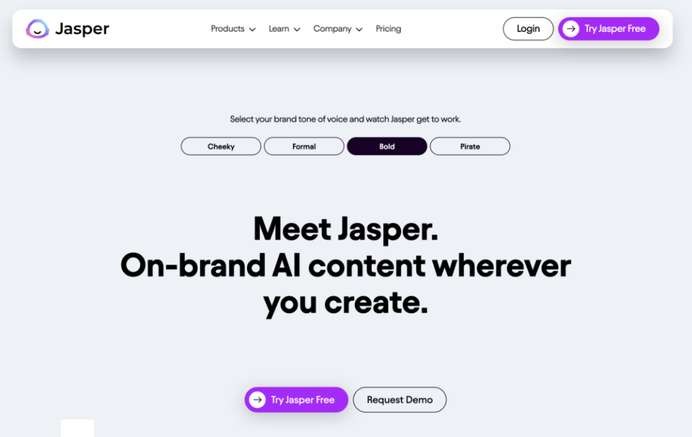 Página de inicio de Jasper AI