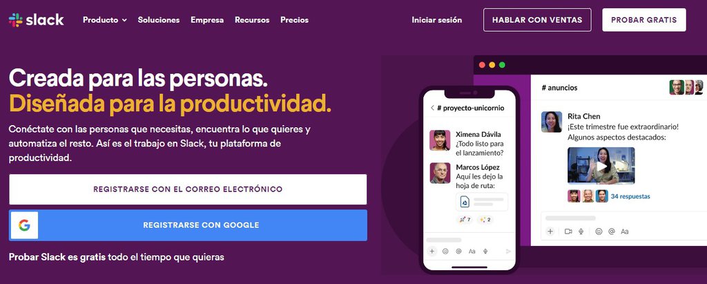 Página web de slack