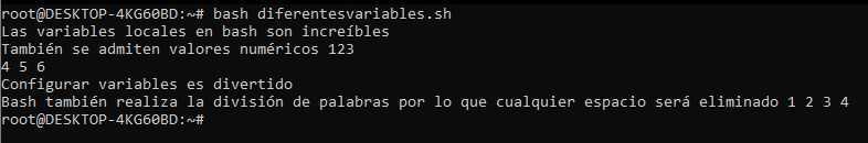 La ejecuci&oacute;n del script muestra que los nombres de variables similares son tratados por bash como variables diferentes.