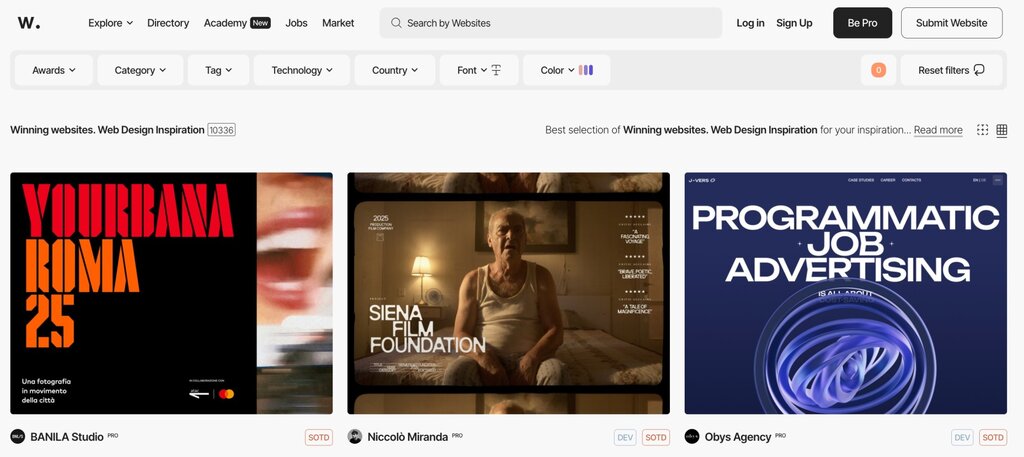 Ejemplo de sitios web en Awwwards