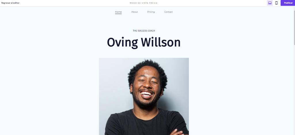 Ejemplo del diseño de un portfolio con el Creador de páginas web de Hostinger
