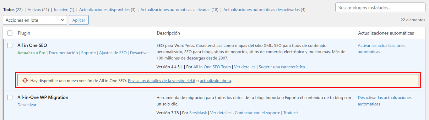 Cómo actualizar plugins desde el escritorio de WordPress