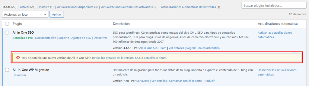 C&oacute;mo actualizar plugins desde el escritorio de WordPress