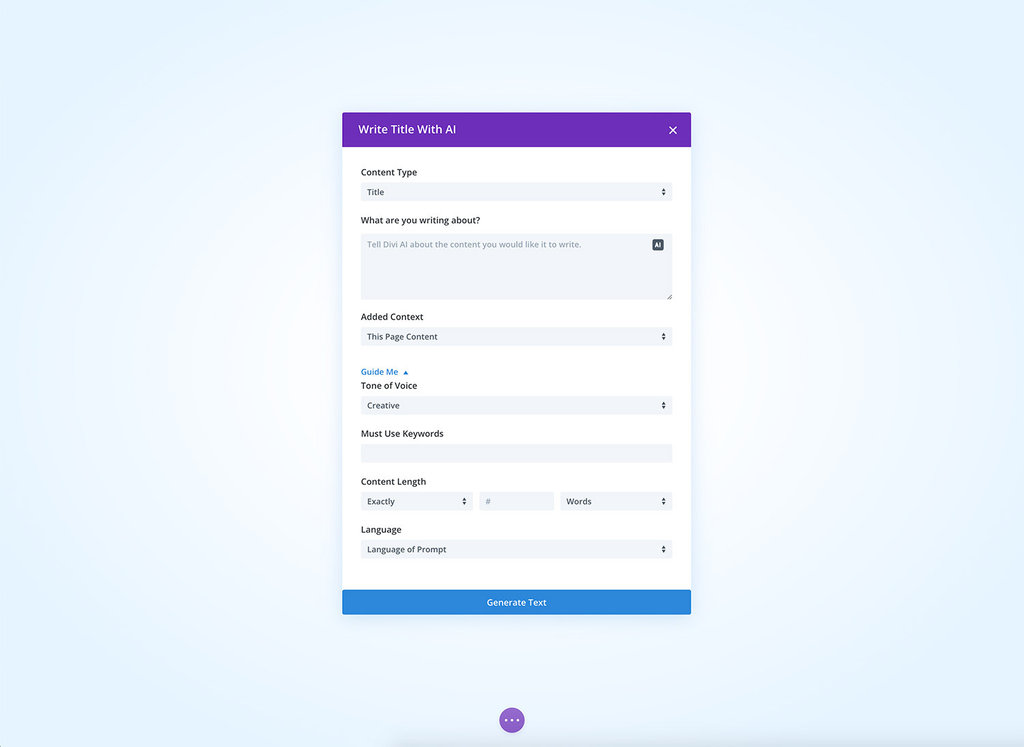 Ejemplo de creaci&oacute;n de contenido en Divi AI