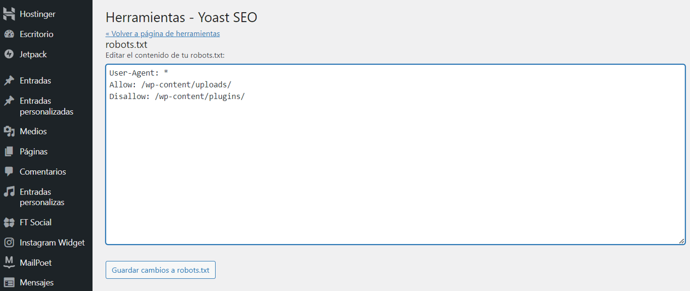 Edita el archivo robots.txt en WordPress