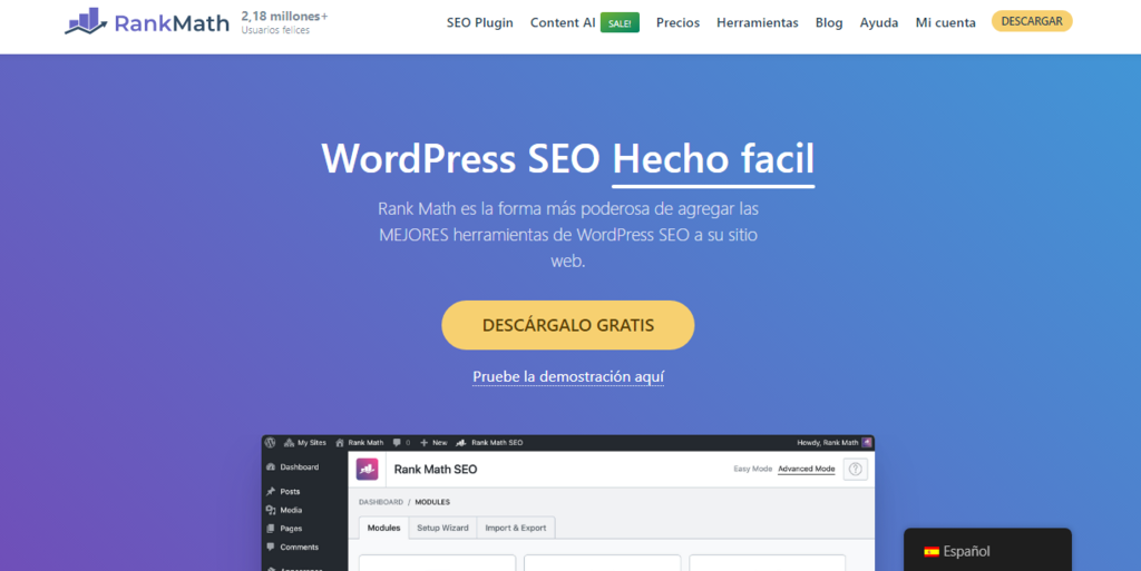 Lnding page de RankMath