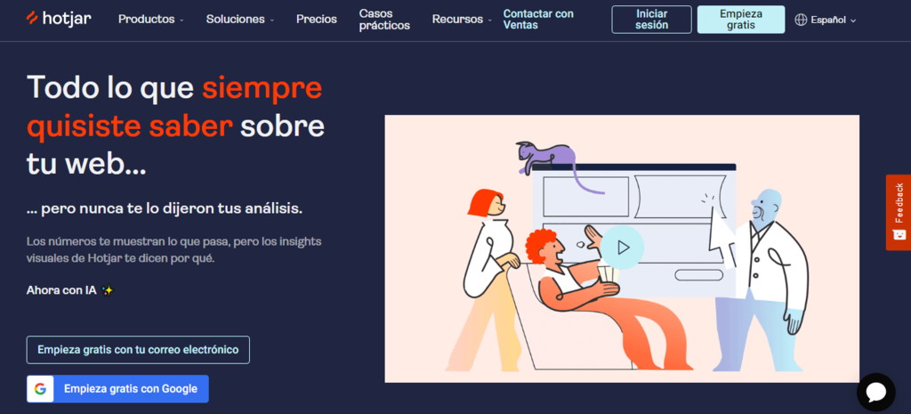 P&aacute;gina de inicio de Hotjar