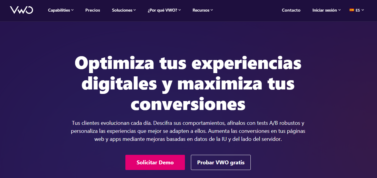 P&aacute;gina de la herramienta para programar con inteligencia artificial VWO