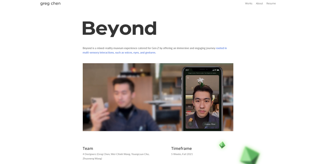 P&aacute;gina de un proyecto en el sitio de Greg Chen