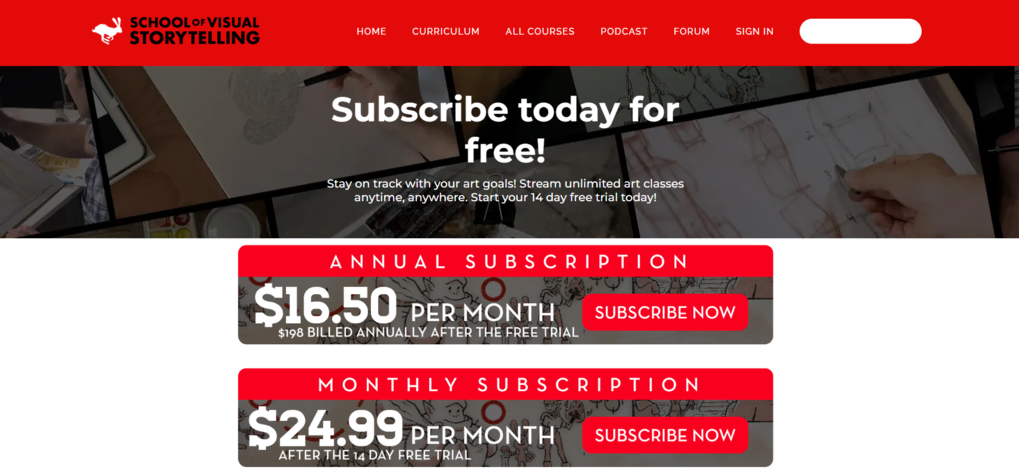 Precios de suscripci&oacute;n de School of Visual Storytelling