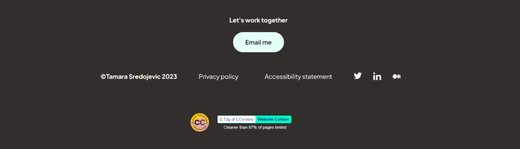 Puntuaci&oacute;n de huella de carbono en el sitio de Tamara Sredojevic