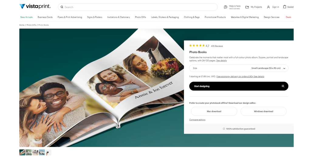 Sitio web Vistaprint.