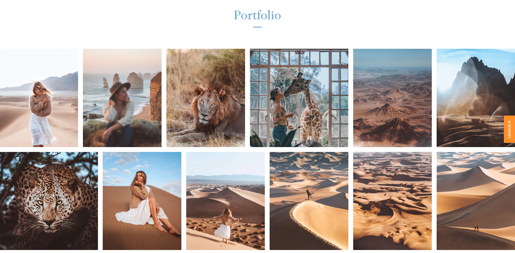 Ejemplo de portfolio con forografías clasificadas por tema.