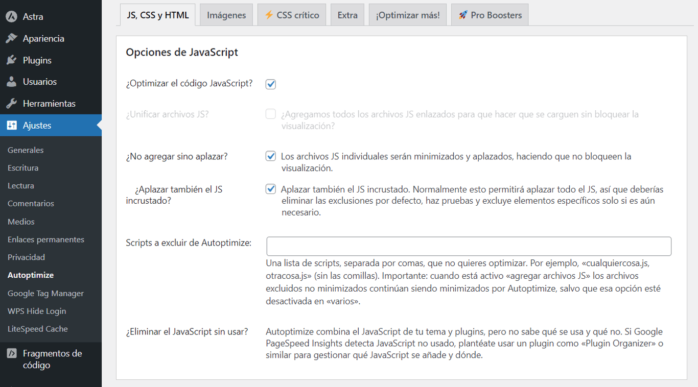 Imagen del plugin Autoptimize en WordPress.