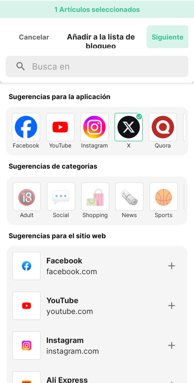 Añadir una aplicación a la lista de bloqueo de BlockSite en Android.