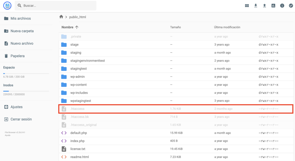 Administrador de archivos de hPanel