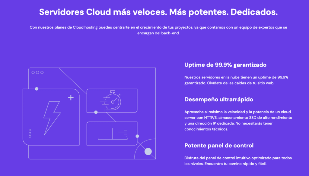 Copy de la p&aacute;gina de cloud hosting de Hostinger