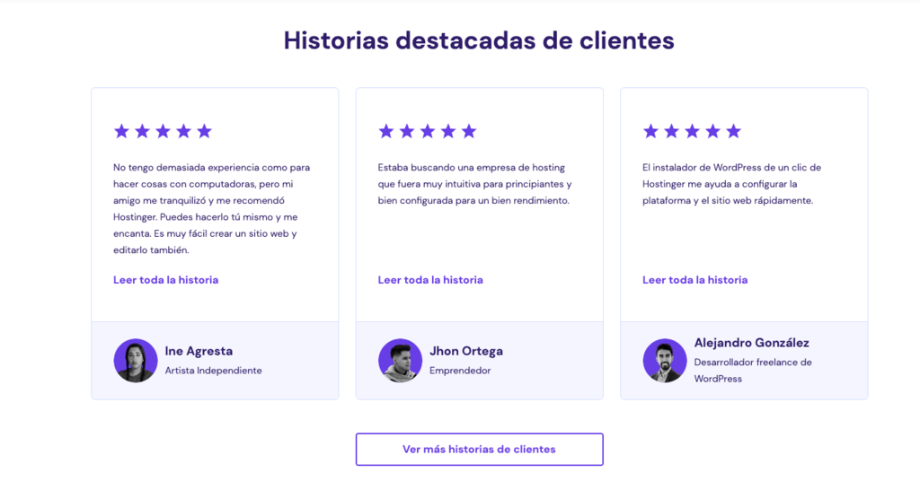 Historias destacadas de clientes en Hostinger