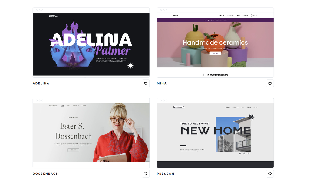 Ejemplos de plantillas del creador de p&aacute;ginas web de Hostinger.