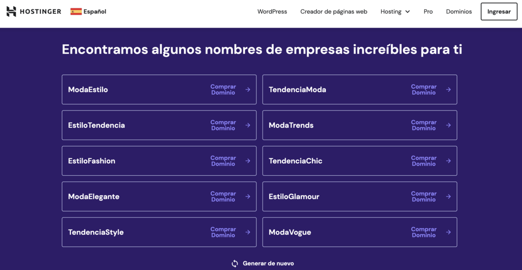 generador de nombres de Hostinger