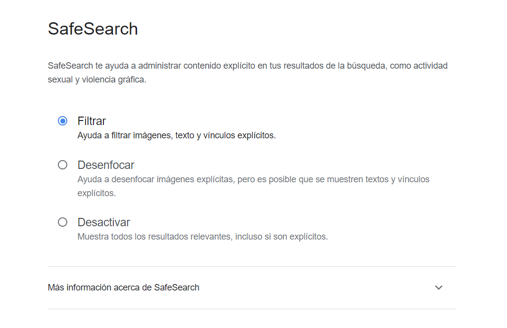 Activar SafeSearch en Google Chrome.