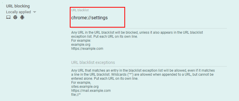 Ejemplo de URL bloqueada con Blocklist URL.