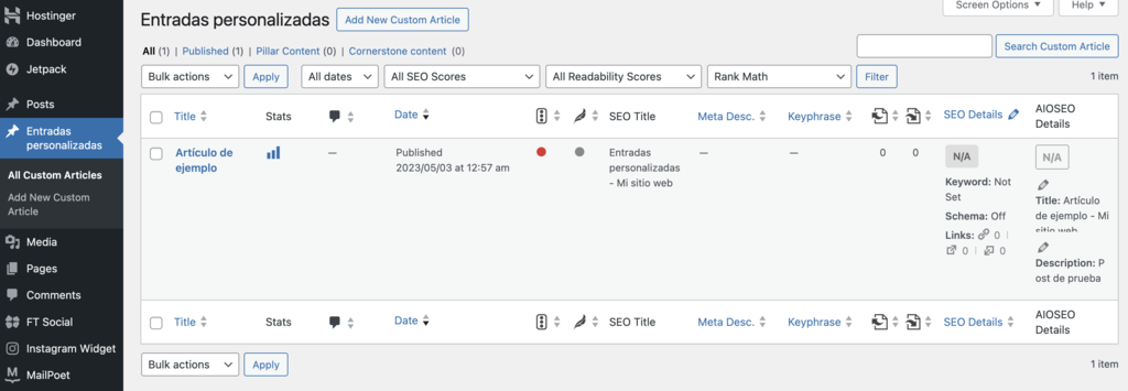 Entradas personalizadas ejemplo en WordPress