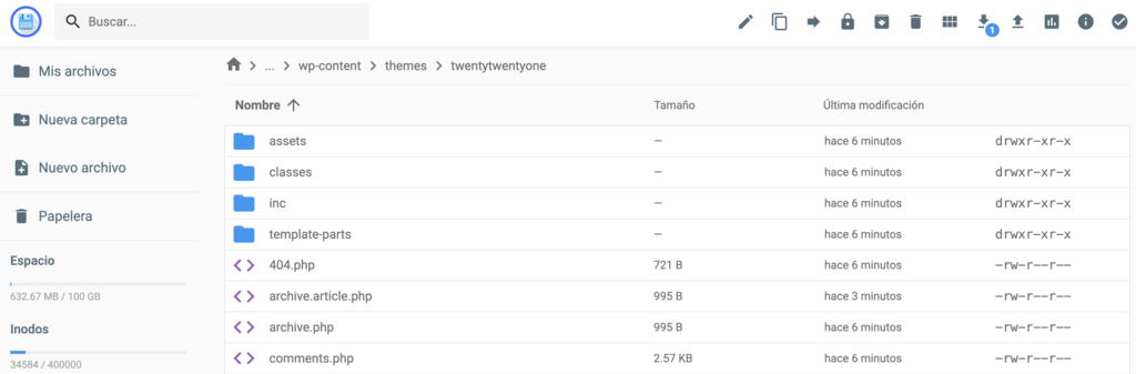 Administrador de archivos de hPanel