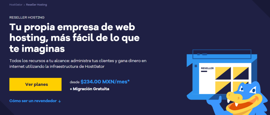 P&aacute;gina de hosting reseller de HostGator.